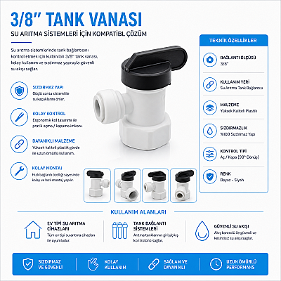 3/8” Metal Denge Tank Vanası, Plastik (TAE) - Natural Water 