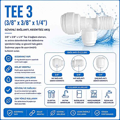 7564 Tee, 3/8” - 3/8” Tube O.D. 1/4”, Quick - 1