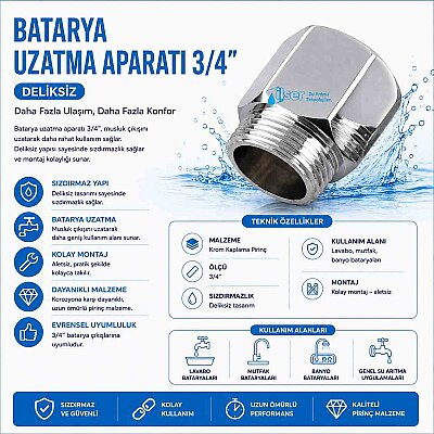3/4” Batarya Uzatma Aparatı, Düz - 1