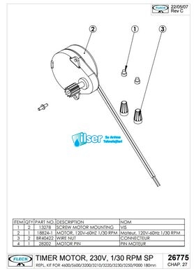 Fleck FL26775 Timer Motor 220 V 1/30 RPM